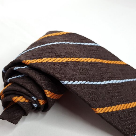 Superba Striped Necktie Brown Blue Orange Texture Business Office 70s 4" 54" - Picture 2 of 3